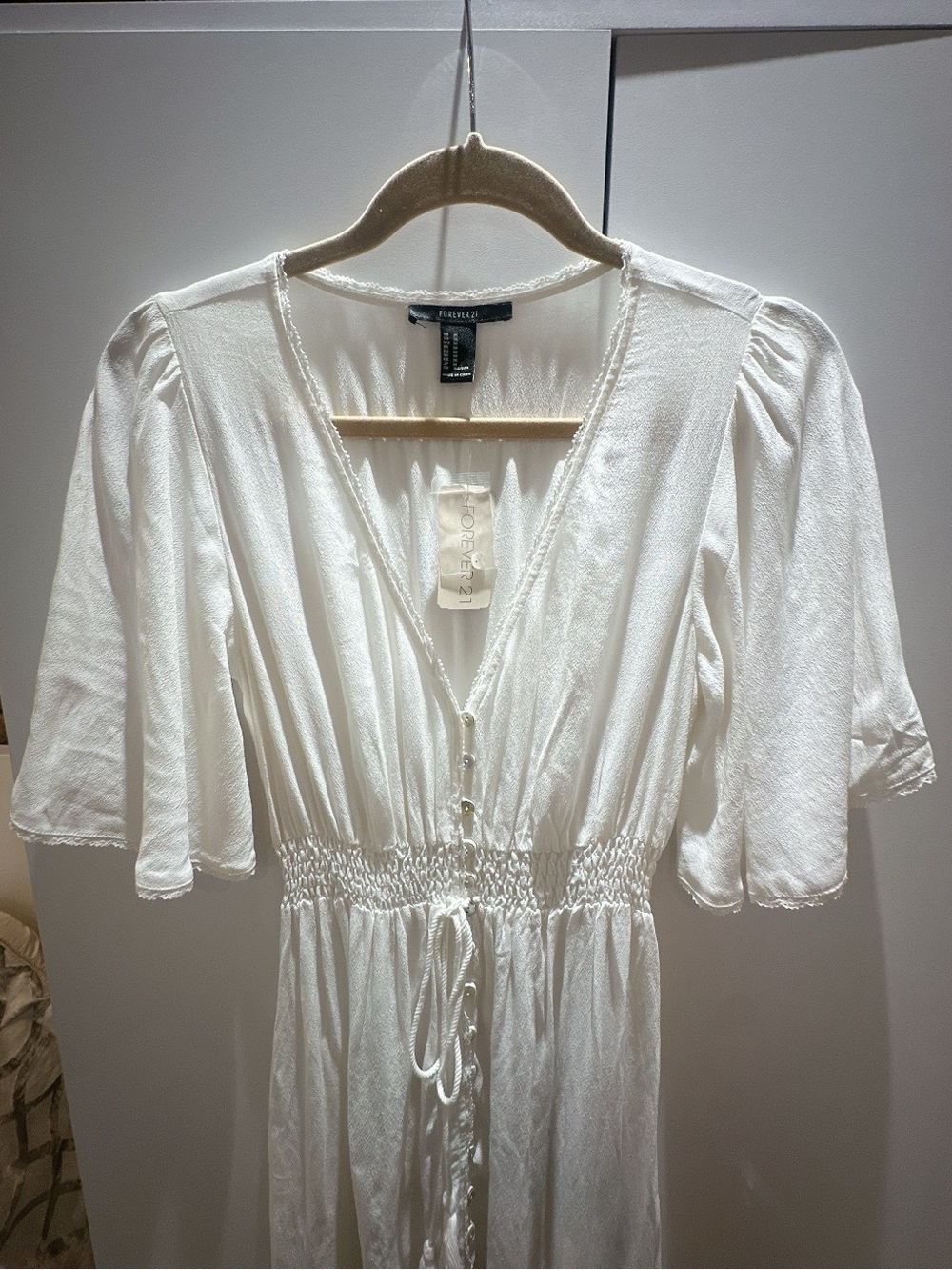 NWT White Boho Maxi Dress Bell Sleeve Cottagecore Beach Vacation Flowy Resort - Picture 4 of 10